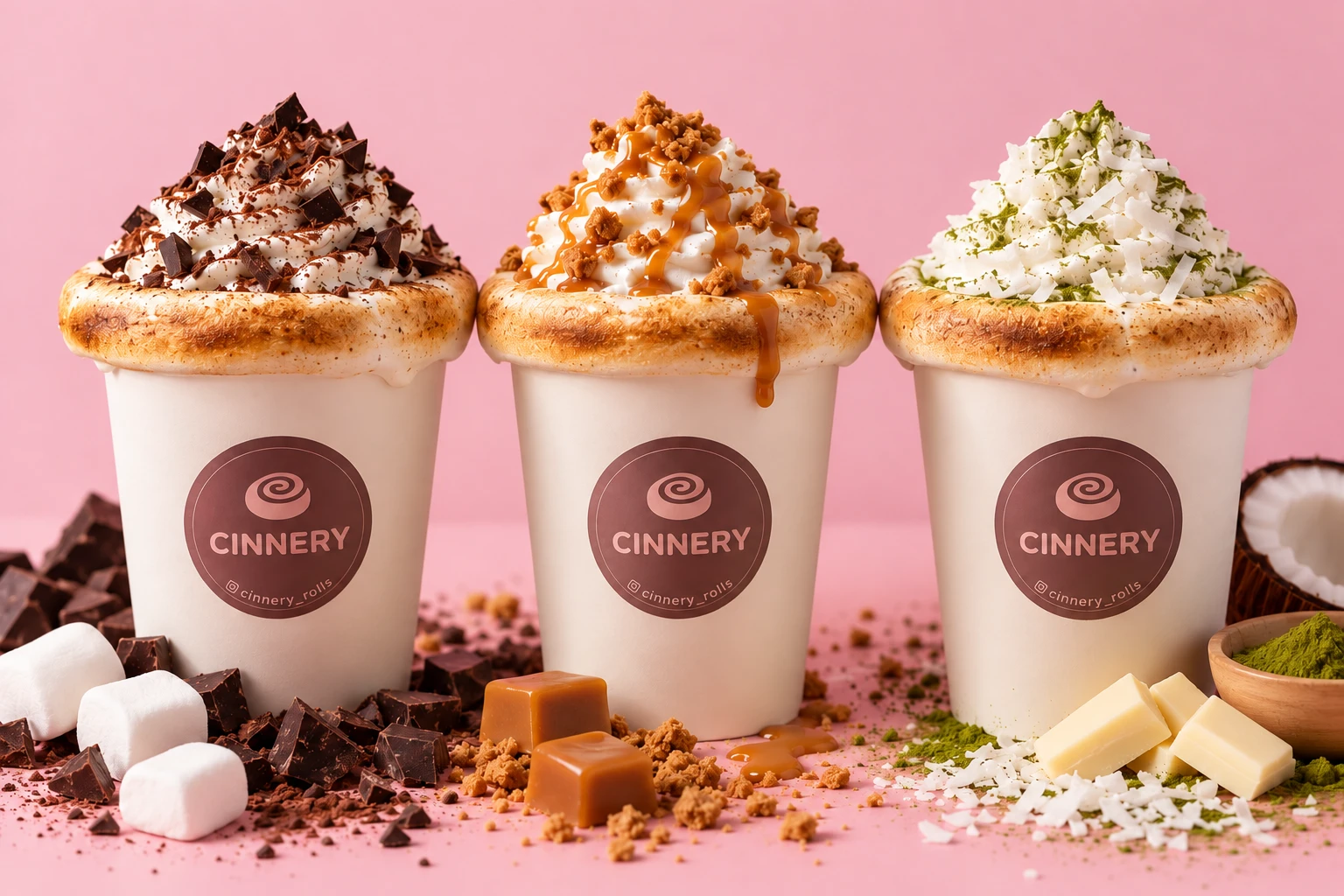 Cinnery hot chocolates with toppings